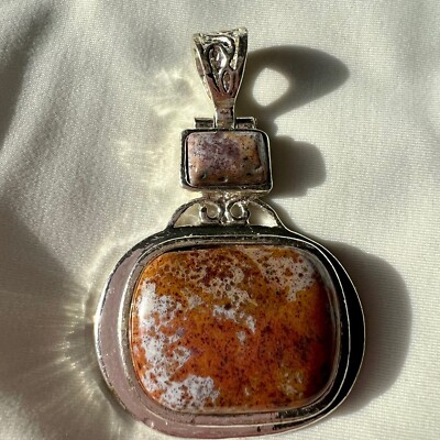 Jasper Crystal Healing Stone Boho Statement Silver Tone Costume Estate Pendant