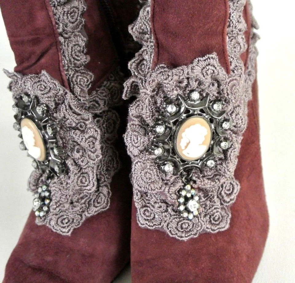 Кружевные сапоги на лодыжке 6,5 M женские замшевые бордовые с заостренным носком Hale Bob Downton Abbey - Изображение 4 из 4