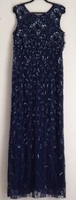NWOT navy Adrianna Papell beads sequins column blouson lace Gown size 4