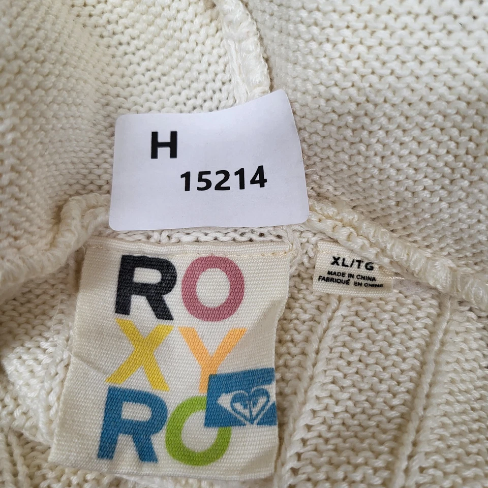 Suéter Pullover Roxy Mujer XL Crema Túnica Tejido con Cable Logotipo Con Capucha LEER Foto 2 de 4