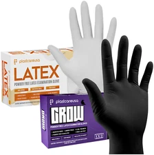 Latex Exam Gloves - Black or White, Medical Disposable, Vinyl & Powder Free