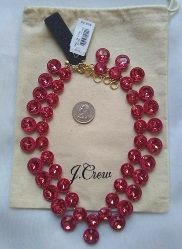 NWT J. Crew Brulee Pink Double Drop Necklace Fuchsia Faceted Statement Jewelry - Picture 3 of 15
