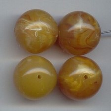 6 VINTAGE AMBER MARBLE ACRYLIC 20mm. SMOOTH ROUND BEADS 2978