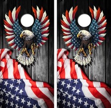 American Flag Eagle Cornhole Board Wrap LAMINATED Decals Vinyl Sticker 4634