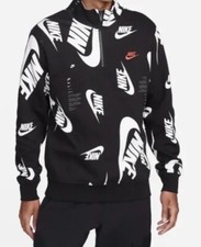 Nike 70 Club Fleece 1/4 Zip Top Sweatshirt DQ5155-010 Black AOP Mens Medium
