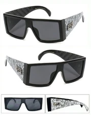 Locs Mens Authentic Thick Arms Flat Top Large Sunglasses OG Styles White Bandana
