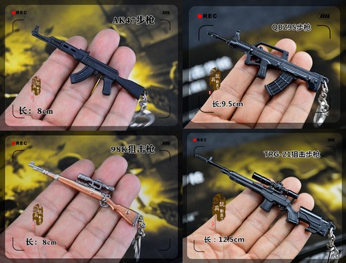 Mini gun model 98k carbine AWP sniper AK47 alloy keychain pendant soldier access - Zdjęcie 1 z 47