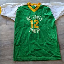 Vintage 80s Baseball Shirt Mens Medium Russell 12 Green Yellow