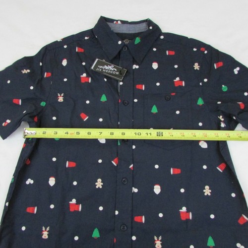 Eighty Eight Men's Christmas Blue Button Up Shirt Small Red Cup Santa Tree Theme - Picture 3 of 6