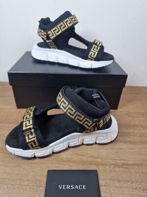 Versace Kinder Mädchen Trigreca Sandalen schwarz 34 UK 1 älterer Designer
