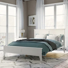 Full/Queen/King Size Bed Frame Wood Platform Bed with Wood Headboard White