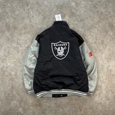 Vintage Oakland Raiders Jacket Womens Xl Black Grey Snap Bomber Coat Usa