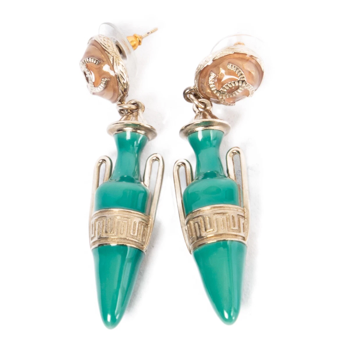 67270 auth CHANEL turquoise 2018 URN VASE Drop Earrings