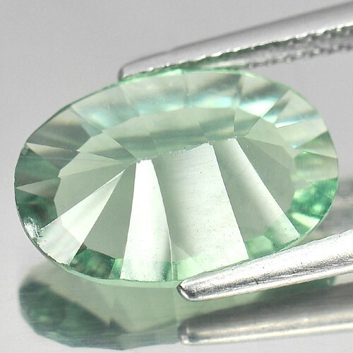 Green Fluorite 5.02 Ct. Oval Concave Cut 14.2 x 10.2 Mm. Natural Gem Brazil - Picture 3 of 6