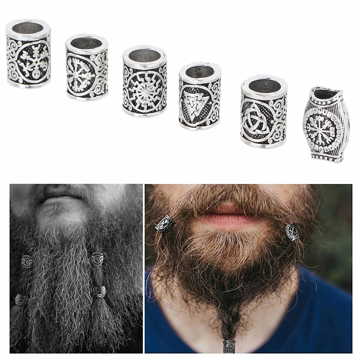 Silver Viking Beard Beads Knot Hair Jewelry Bead Rune Dreadlock