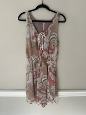 Free People Falling For Georgette Tan Paisley Sleeveless Chiffon Dress M Pockets