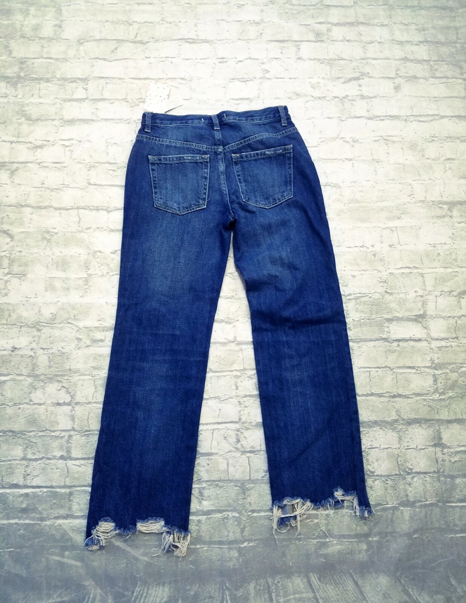 Free People 24 Maggie Straight Jeans Raw Hem Ankle Wide Leg