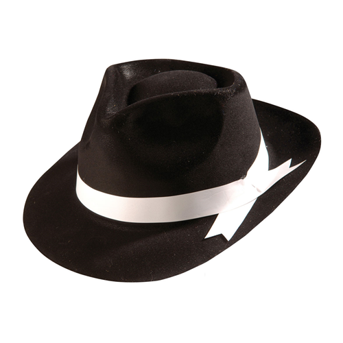 CAPPELLO GANGSTER NERO FLOCCATO CON NASTRO BIANCO COSTUME AL CAPONE  CARNEVALE | eBay