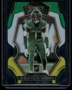 2022 Panini Select #177 Ahmad "Sauce" Gardner Green and Yellow Prizm Die Cut
