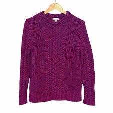 L.L. Bean Signature Fisherman Cable Knit Sweater Red Purple Small RARE COLOR