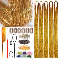 Bronze Gold Hair Tinsel, 48" 5 Bundles 1250 Strands Fairy Hair