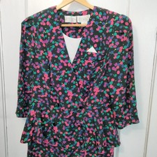 VTG 80s 90s Liz Roberts Wrap Bodice Peplum Career Secretary Dress Size 14 Belted