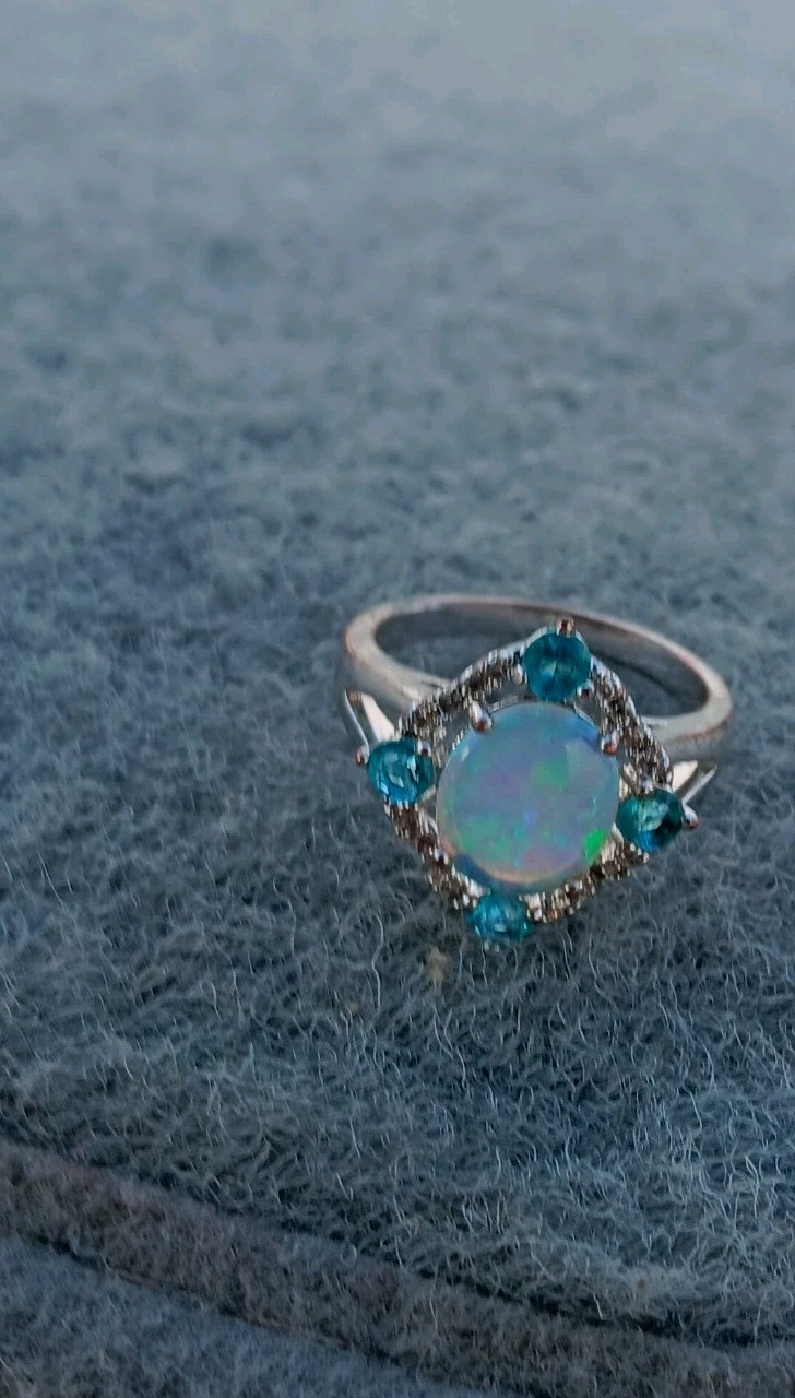 Silver Ring with Oval Multicolor Opal Center and … - image 3