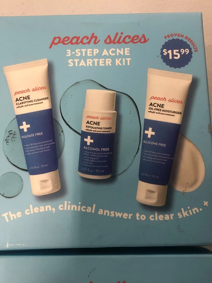 4X Rebanadas de Melocotón Kit de Inicio de Acné de 3 Pasos Limpiador + Tóner + Hidratante EXP. 04/ 2026 Foto 2 de 4