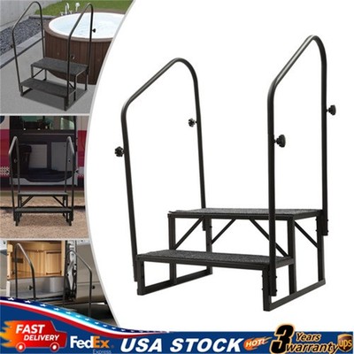2 Step RV Stairs, Hot Tub Steps, Outdoor Spa Step Ladder with Handrail,Portable