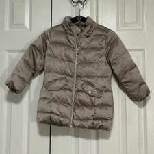 H M Girls Jacket Down Feathers US 5-6Y Puffer Coat Champagne Taupe Colored