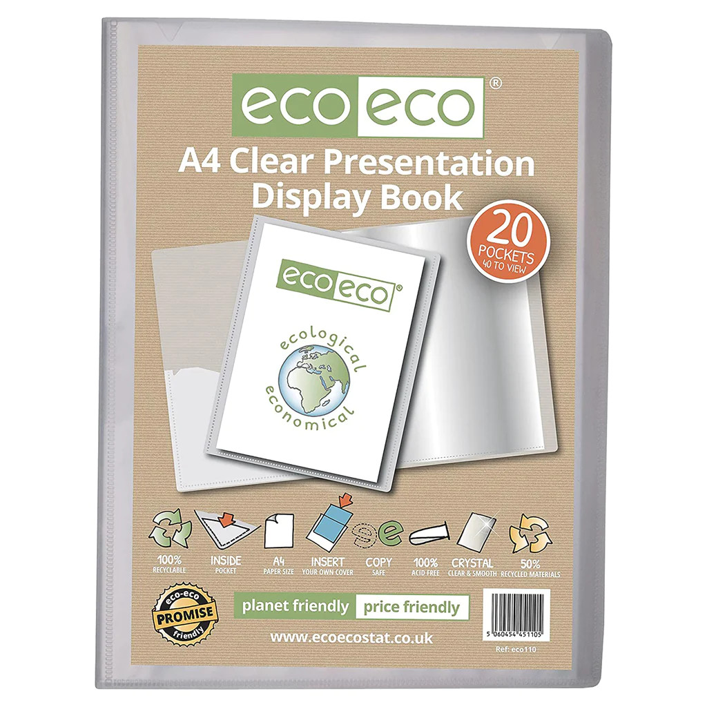 eco eco 20 Pocket Display Book  A4 Presentation Clear 50% Recycled