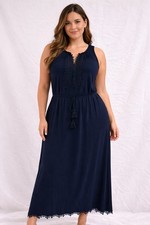 Elie Tahari Sleeveless Dress Navy Crochet Front L