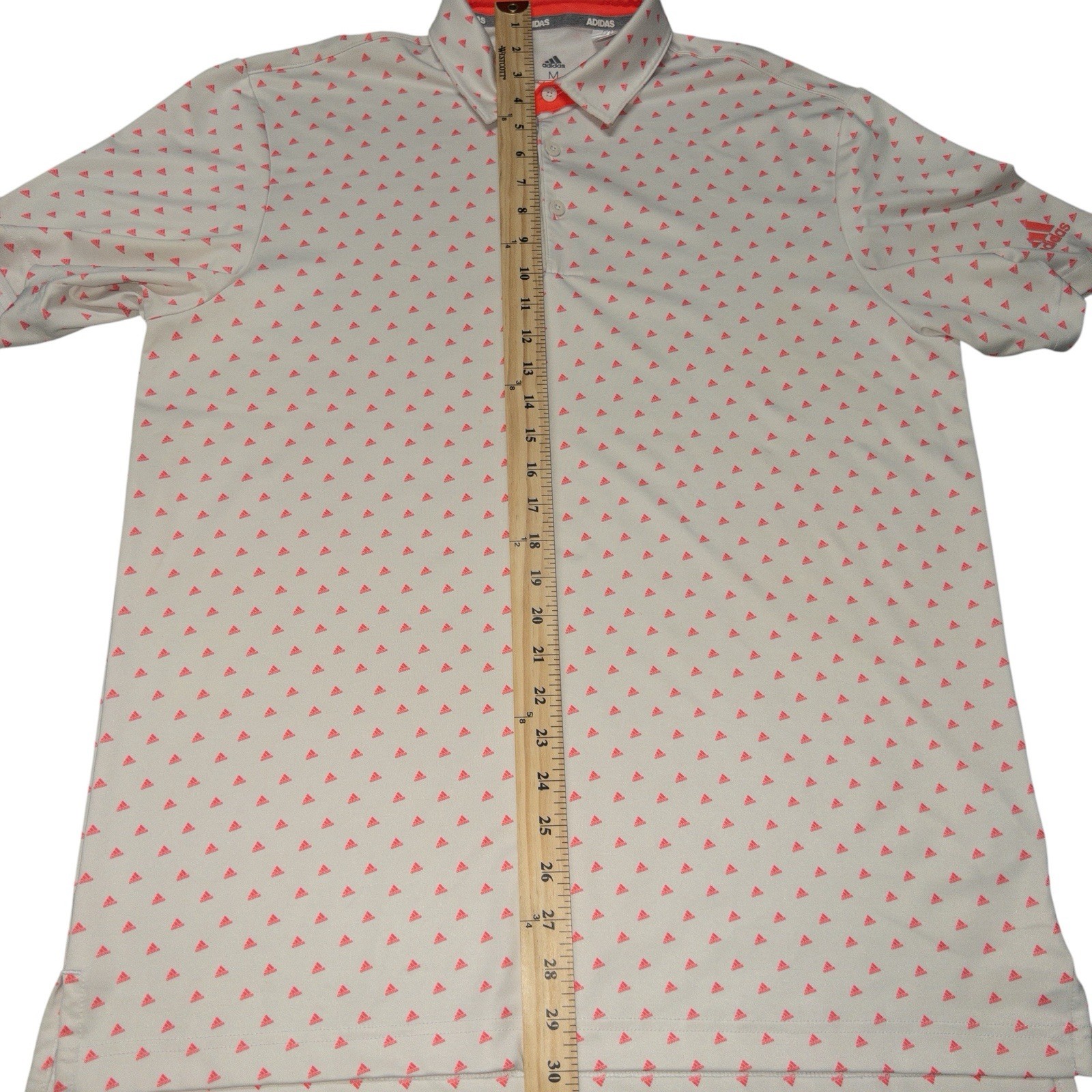 ADIDAS Rare Sample Mens Medium Hot Pink Polo Shirt All Over Trefoil Print Golf image 9