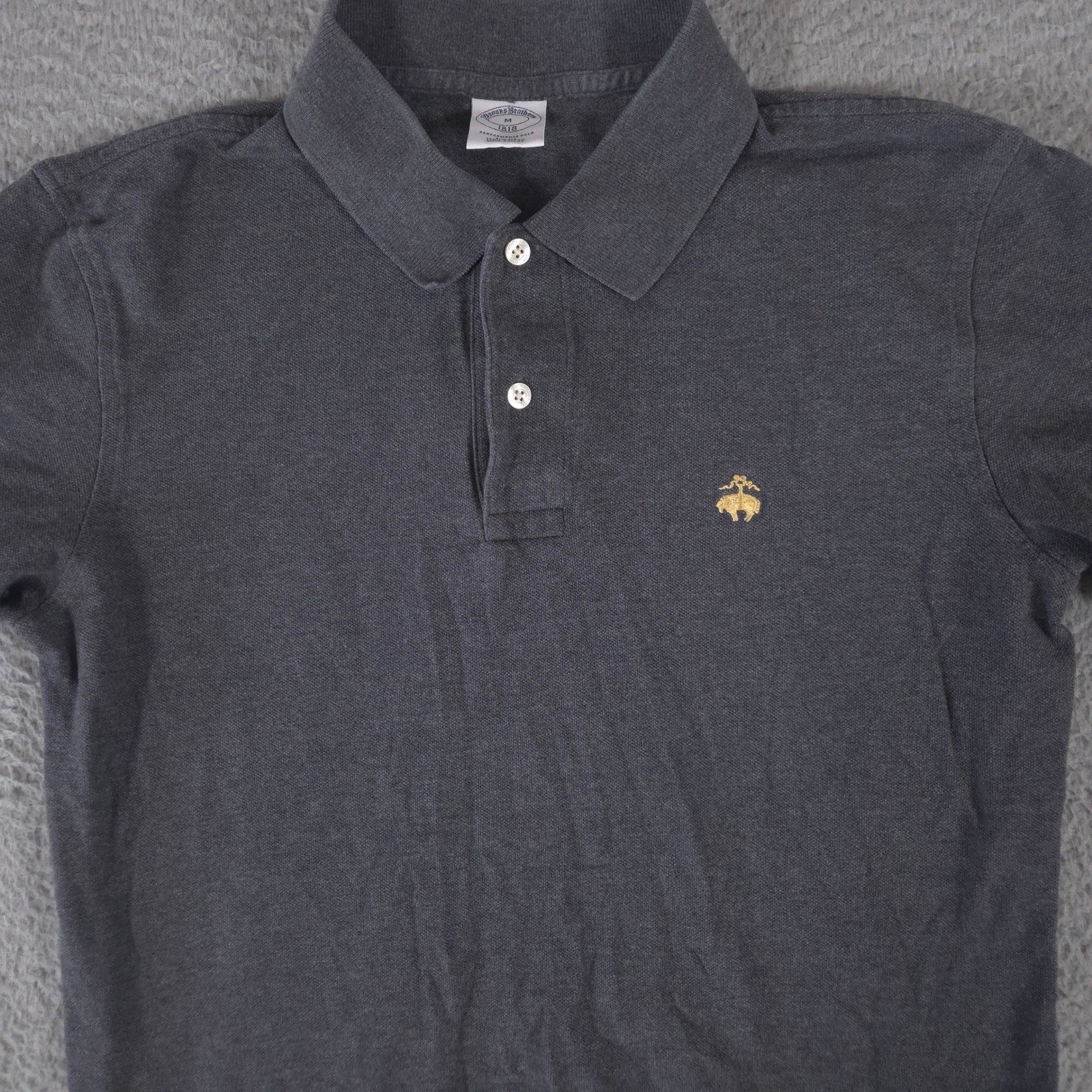 Brooks Brothers Polo Shirt Mens M Grey Cotton Pique Stretch Performance Slim Fit