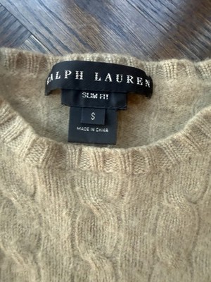 Ralph Lauren Blue Label Iconic camel Cashmere Cable Knot Crewneck Sweater