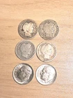 (6) 90% Silver US Dimes Worn/Cleaned Barber + Roosevelt 1964 Nice/Lustrous