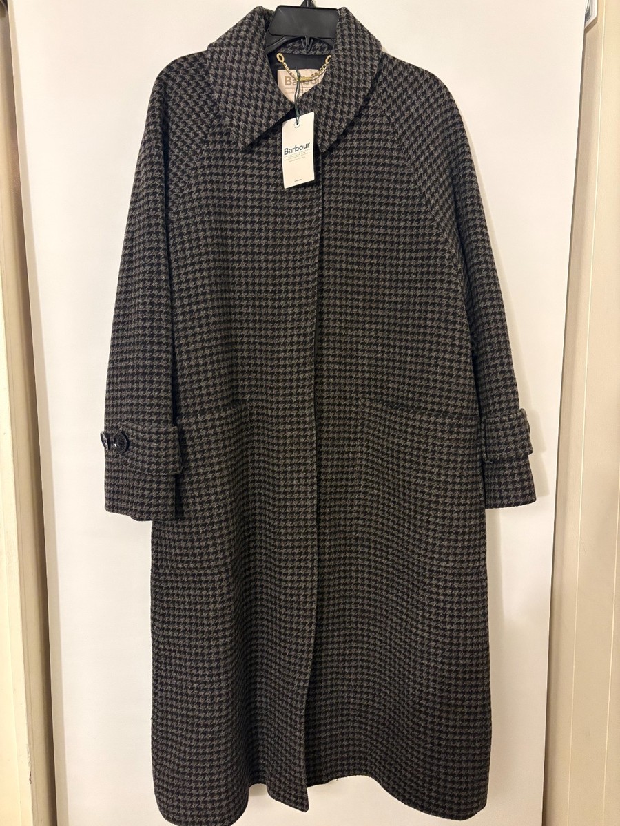 Barbour Veronica Houndstooth Check Wool Coat MSRP$650 British Chic