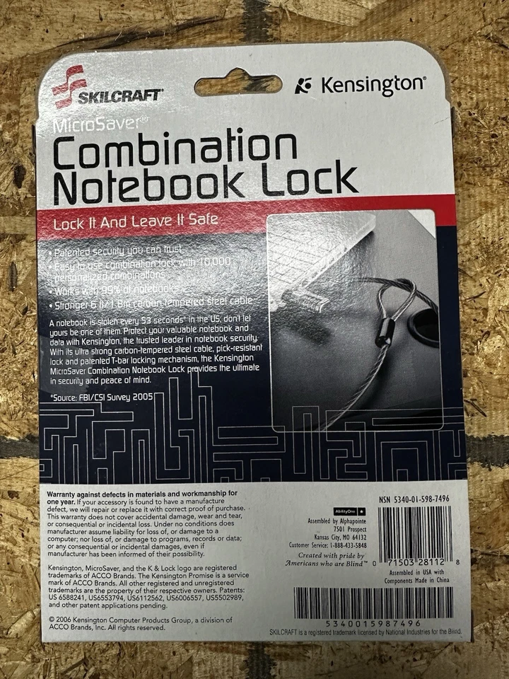 SKILCRAFT Pkg of TEN (10) Kensington Combination Laptop Security Lock 6 ft Cable - Image 2 of 4