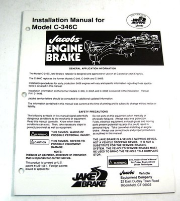 Original Jacobs Engine Jake Brake C346C Installation Manual For Caterpillar 3406