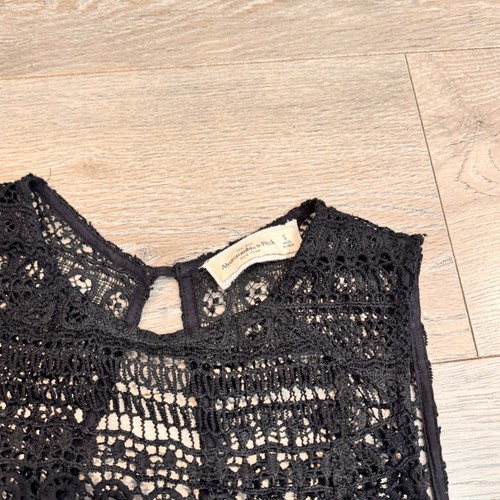 Abercrombie & Fitch Black Crochet Lace Romper Coverup Keyhole Back Small S - Picture 3 of 6