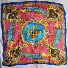 VTG 30" Golden Camel Pink Equestrian Scarf 100 Silk, Hand Rolled Hand Printed