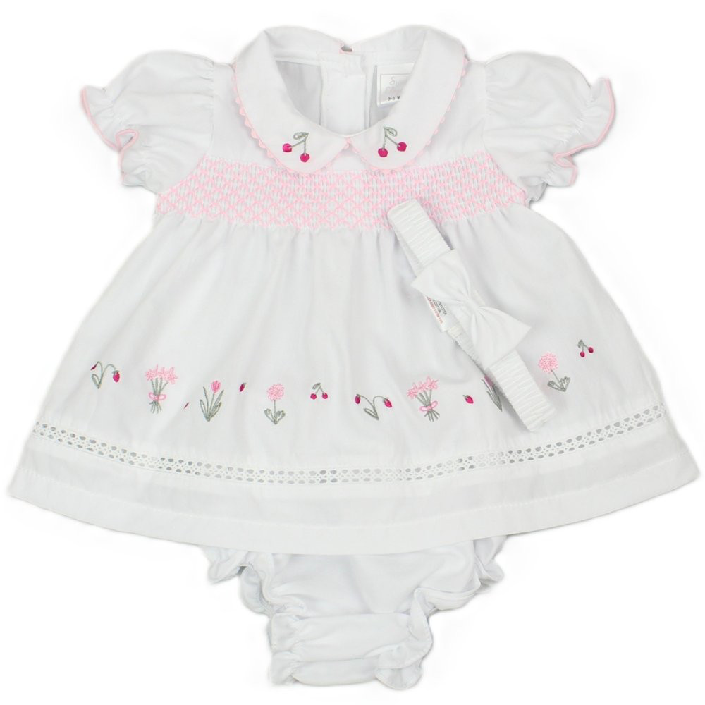 Bebé Niñas Verano Cereza Vestido Pantalones Diadema Blanco Recién Nacido- 6 Meses