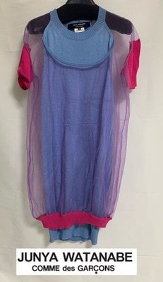 JUNYA WATANABE Comme des Garçons  short sleeve Dress Blue Pink Knit Chiffon