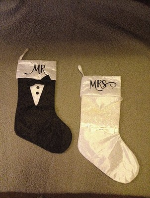 CHRISTMAS MR. & MRS. BLACK AND WHTIE CHRISTMAS STOCKINGS BRAND NEW