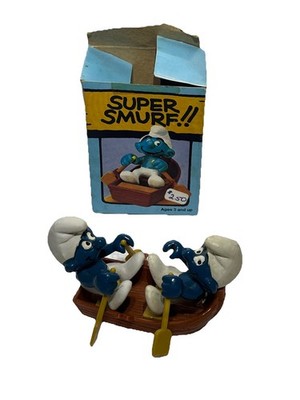 1981 Schleich Super Smurfs Figure 2x Rowboat Smurf Complete W/ Box