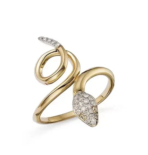 2Ct Round Cut Real Moissanite Custom Snake Wedding Ring 14K Yellow Gold Plated