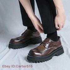 Mens Lace Up Formal Dress Business Thick Soled Carved Wing Tip Shoes Brogues New