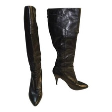Nine West Leather Heeled Black Pointed Toe Knee High Boots Size 7.5