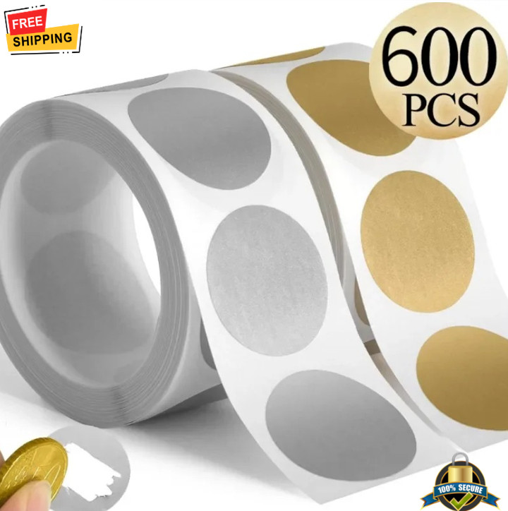 600Pcs Gold Silver Round Scratch Off Stickers Labels Diy Party Game Supplies