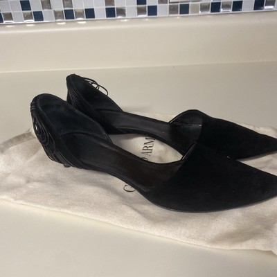 GIORGIO ARMANI Womens Black Pointed Toe Kitten Heel Slip On Suede  Pumps 39.5